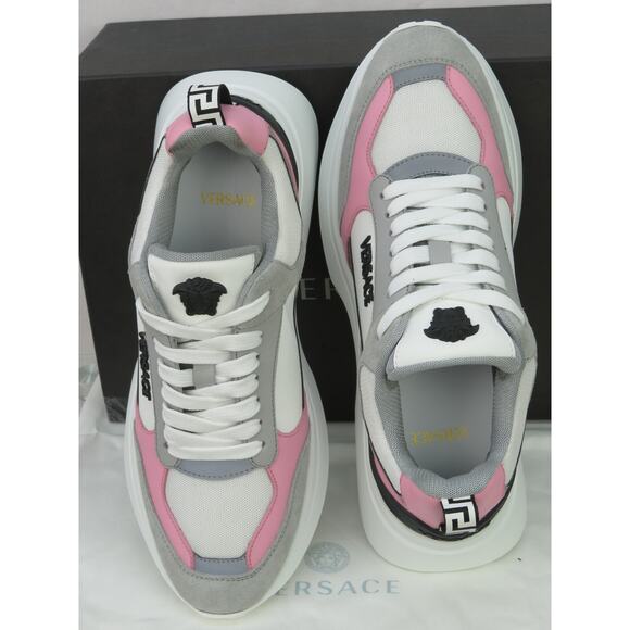 VERSACE SPLENDOR PINK WHITE LEATHER MEDUSA HEAD LOW TOP PLATFORM SNEAKERS 39 9 - Picture 8 of 12